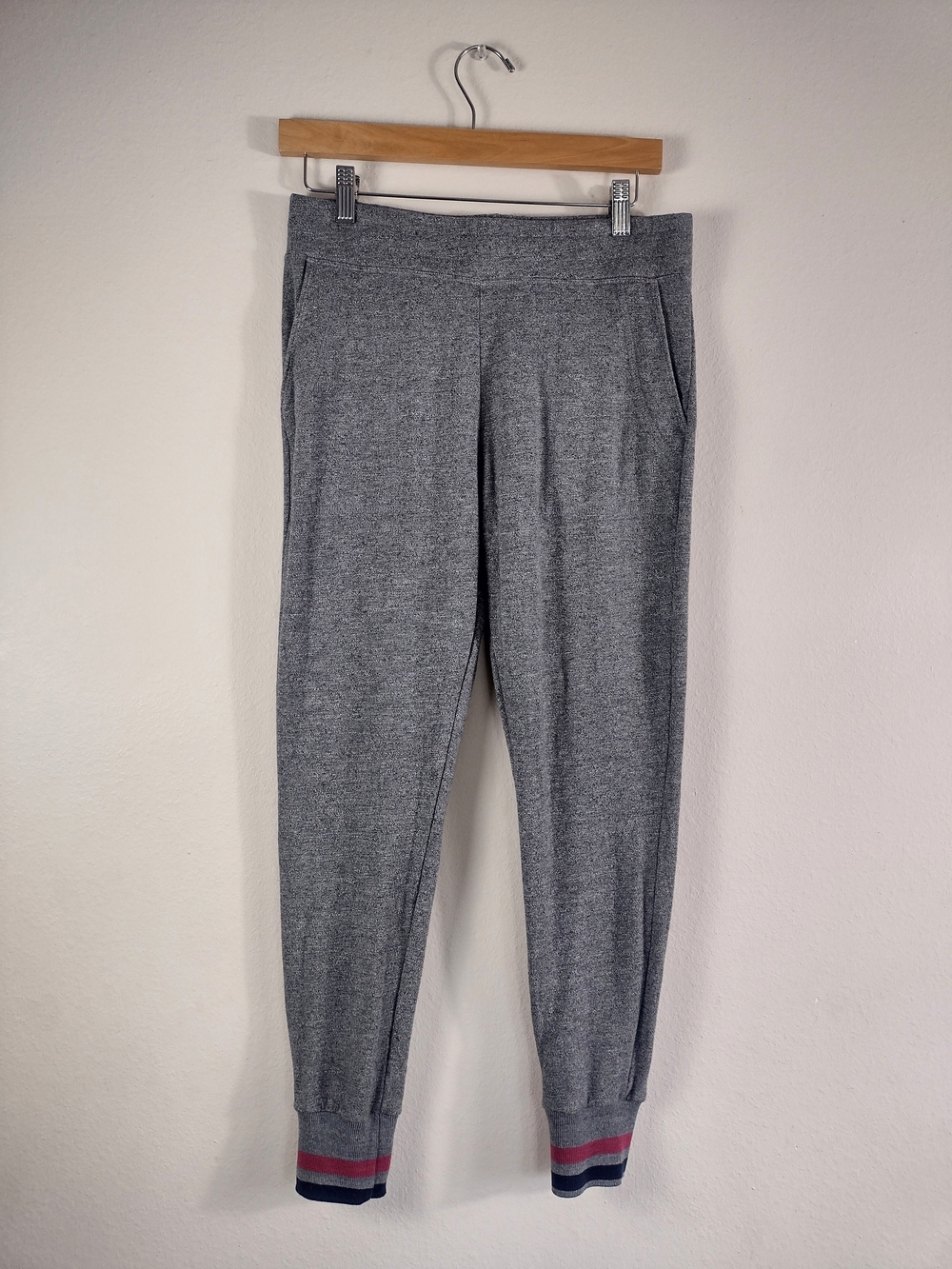 Sundry Heather Gray Striped Ankle Cuffs Patch Pocket Sweatpant Joggers Size 2